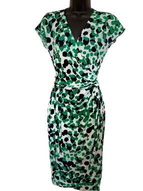 Maggy London Green and Navy Abstract Wrap Midi Dress
